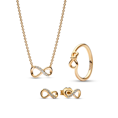 Sparkling Infinity Stud Earrings, Necklace & Ring Set